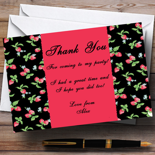 Strawberry Black Vintage Tea Customised Party Thank You Cards