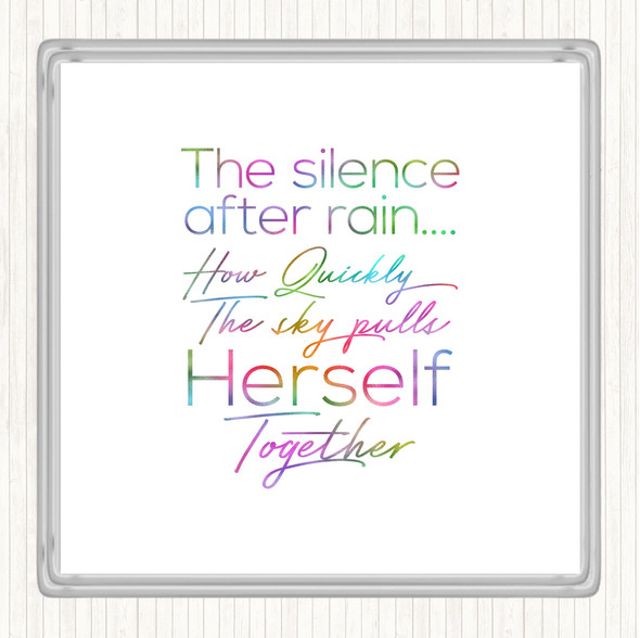 Silence After Rain Rainbow Quote Coaster