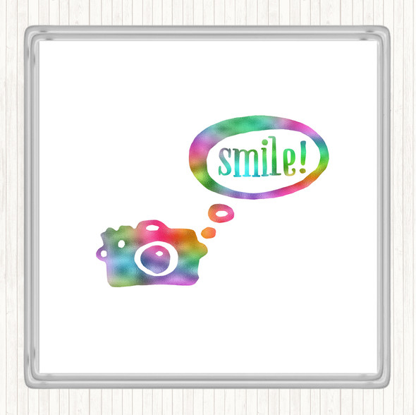 Smile Camera Rainbow Quote Coaster