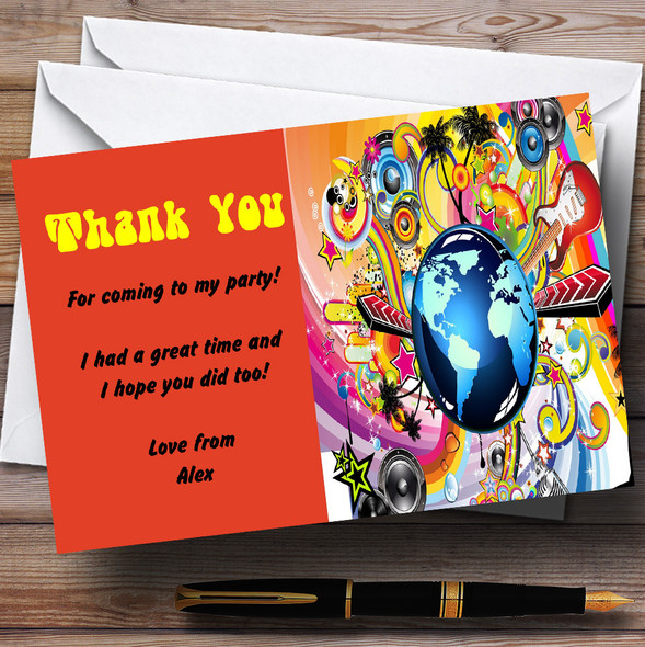 Orange Retro Music Funky Customised Party Thank You Cards