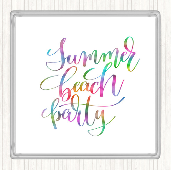 Summer Beach Party Rainbow Quote Coaster