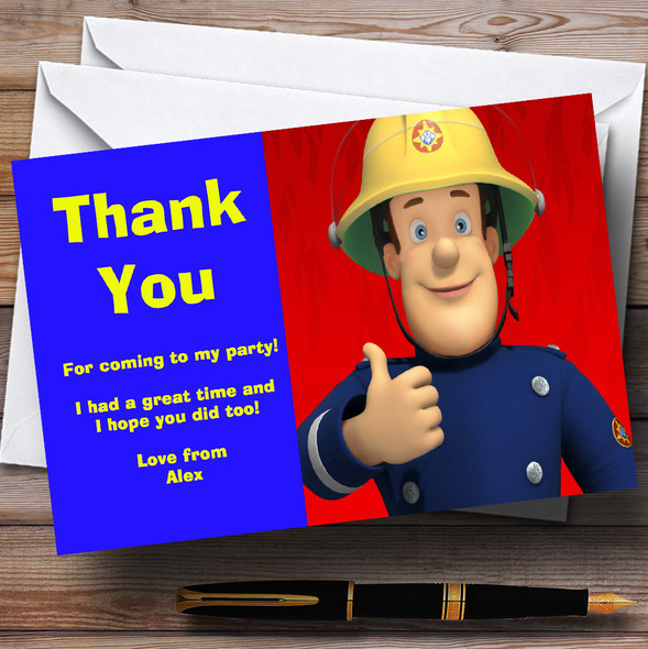 Fireman Sam Red And Blue Customised Children's Birthday Party Thank You Cards