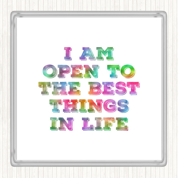 Best Things In Life Rainbow Quote Coaster