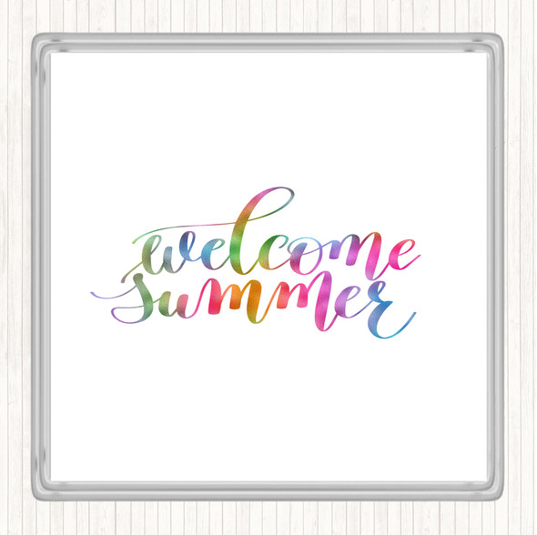 Welcome Summer Rainbow Quote Coaster