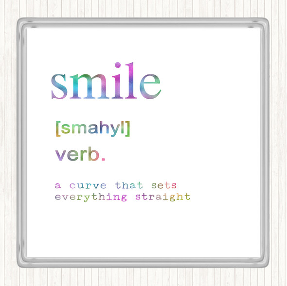 Word Definition Smile Rainbow Quote Coaster
