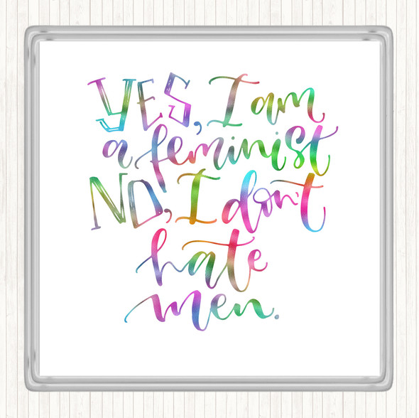 Yes Feminist Rainbow Quote Coaster