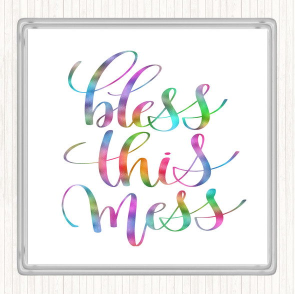 Bless This Mess Rainbow Quote Coaster