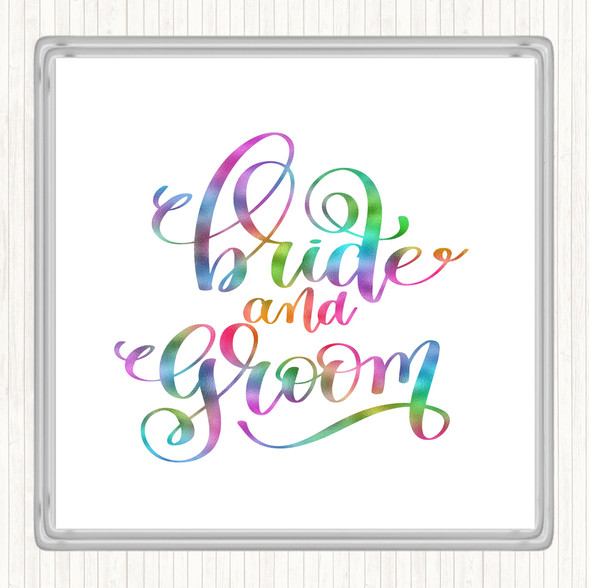 Bride & Groom Rainbow Quote Coaster