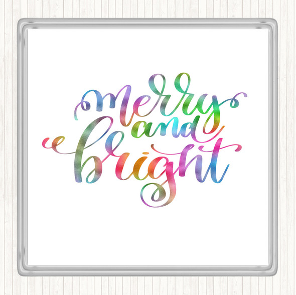 Christmas Merry & Bright Rainbow Quote Coaster