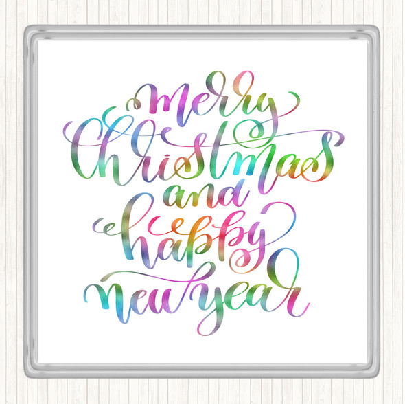 Christmas Merry Xmas New Year Rainbow Quote Coaster