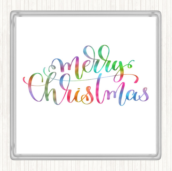 Christmas Merry Xmas Rainbow Quote Coaster