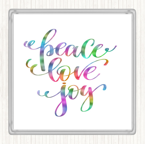 Christmas Peace Love Joy Rainbow Quote Coaster