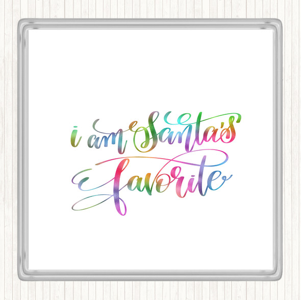 Christmas Santa's Favourite Rainbow Quote Coaster