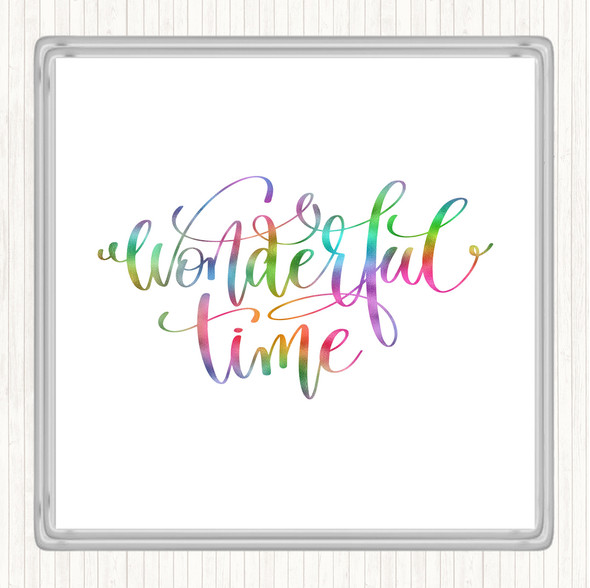 Christmas Wonderful Time Rainbow Quote Coaster