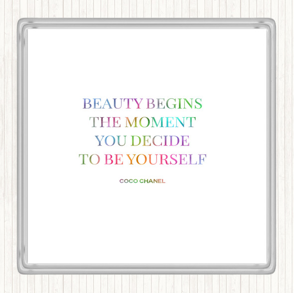 Coco Chanel Be Yourself Rainbow Quote Coaster