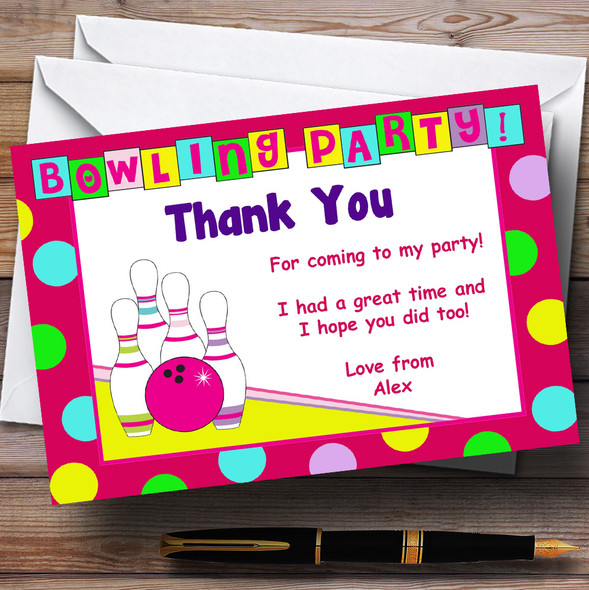 Bowling Pink Customised Birthday Party Thank You Cards