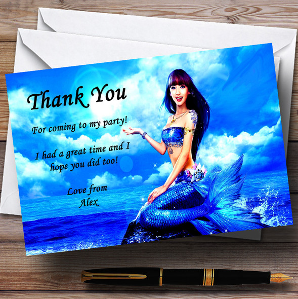 Blue Mermaid Customised Birthday Party Thank You Cards