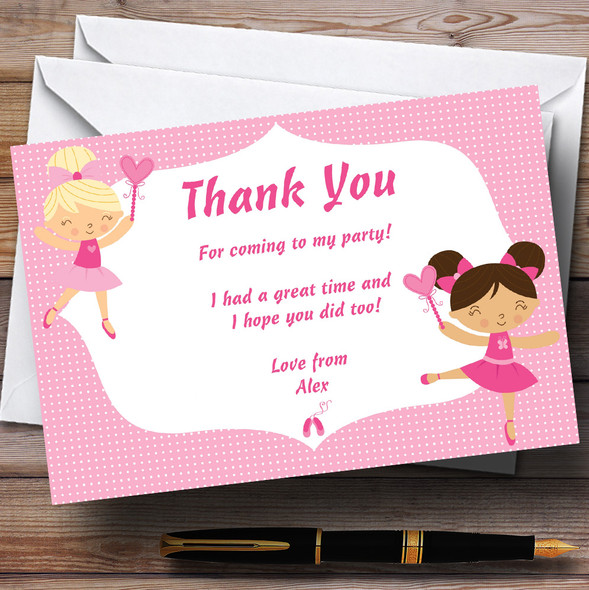 Pretty Pink Ballerina Ballet Customised Birthday Party Thank You Cards