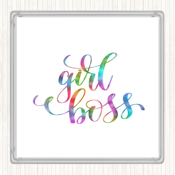 Girl Boss Swirl Rainbow Quote Coaster