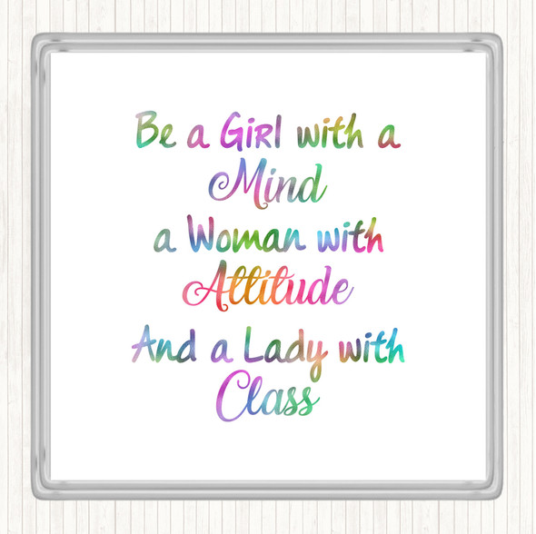 Girl With A Mind Rainbow Quote Coaster