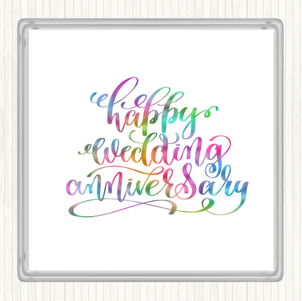 Happy Wedding Anniversary Rainbow Quote Coaster