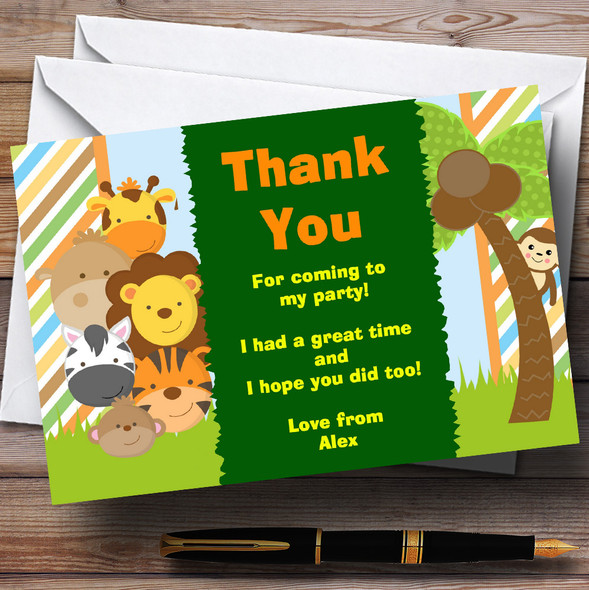 Cute Little Jungle Animals Customised Birthday Party Thank You Cards