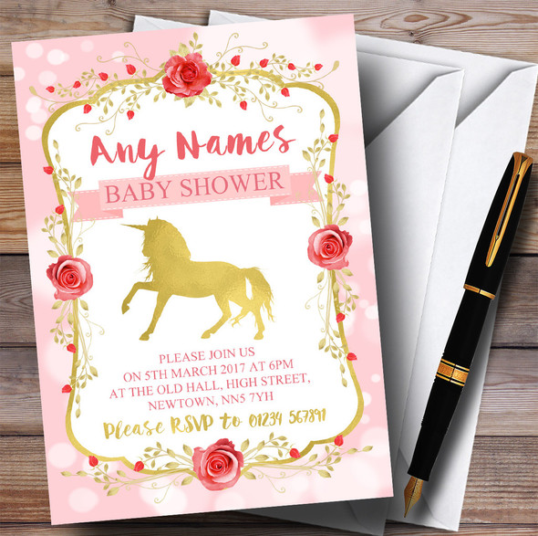 Pink Unicorn Invitations Baby Shower Invitations