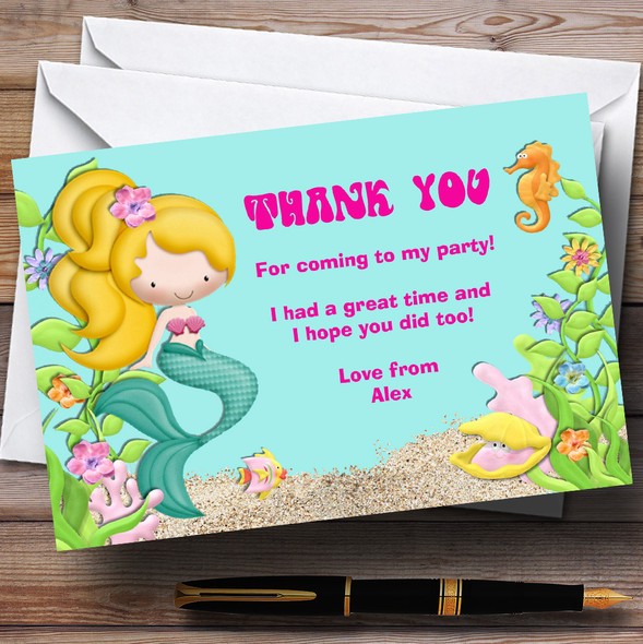 Mermaid And Seahorse Customised Birthday Party Thank You Cards