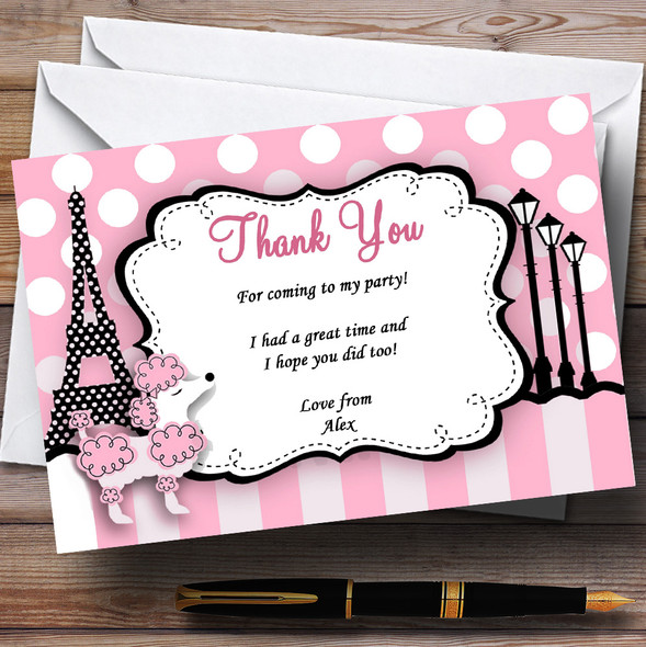 Pink Poodle Paris Customised Birthday Party Thank You Cards