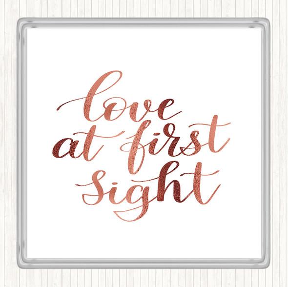 Rose Gold Love At First Sight Quote Coaster