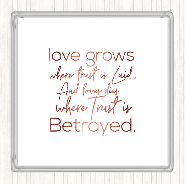 Rose Gold Love Grows Quote Coaster