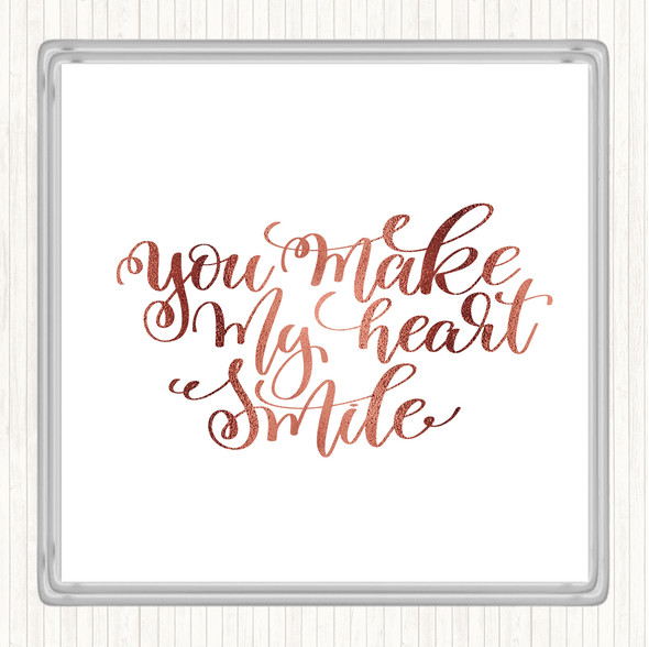 Rose Gold Make My Heart Smile Quote Coaster