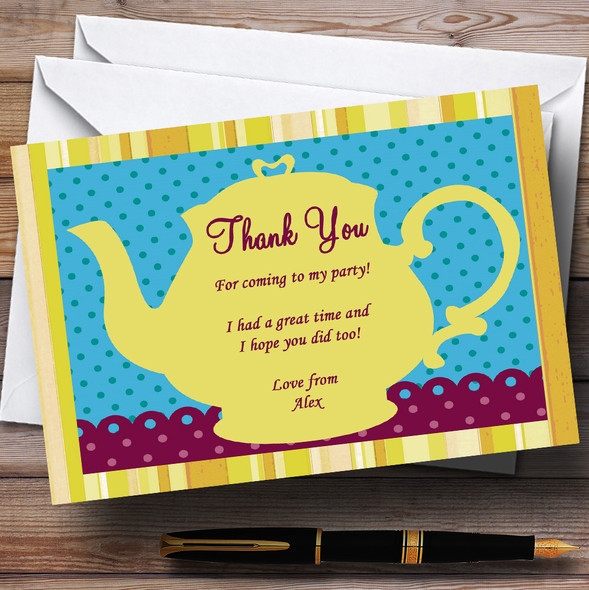 Big Yellow Teapot Vintage Tea Customised Birthday Party Thank You Cards