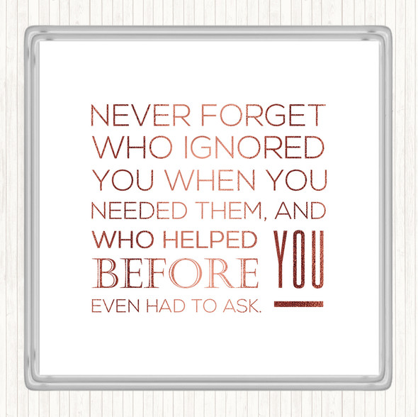 Rose Gold Never Forget Quote Coaster