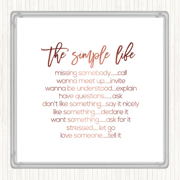 Rose Gold Simple Life Quote Coaster