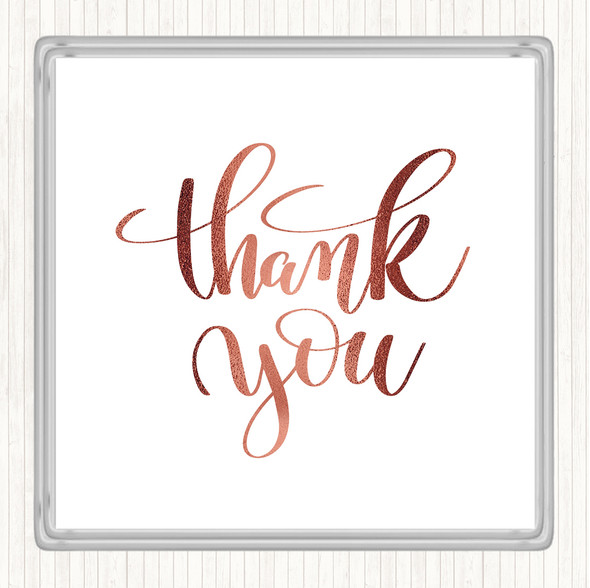 Rose Gold Thank You Swirl Quote Coaster