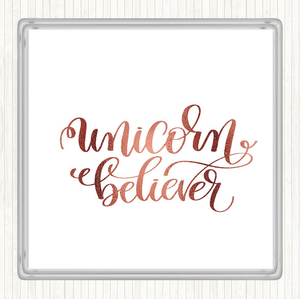 Rose Gold Unicorn Believer Quote Coaster