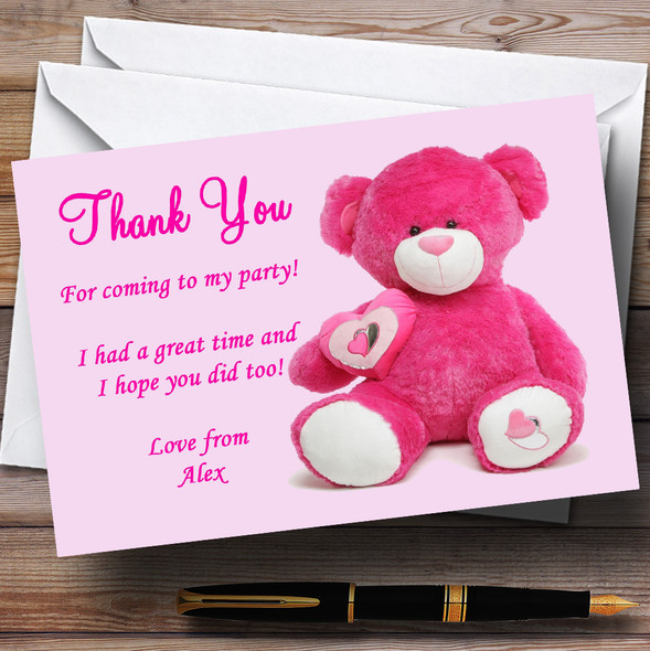 Pink Teddy Customised Children's Party Thank You Cards