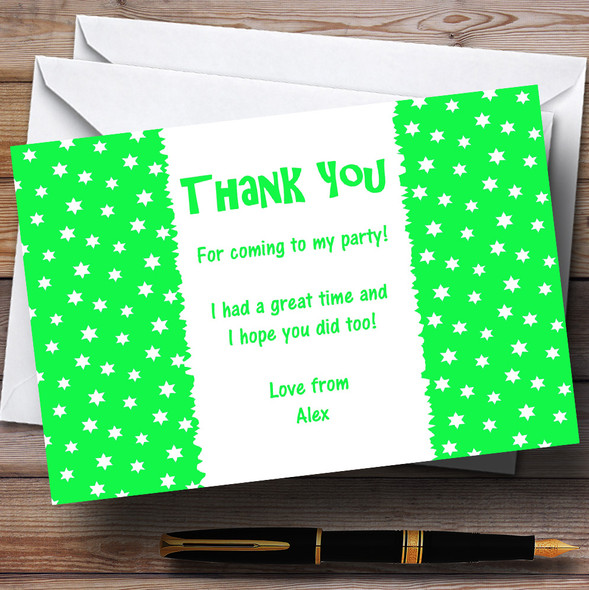 Green & White Stars Customised Children's Party Thank You Cards