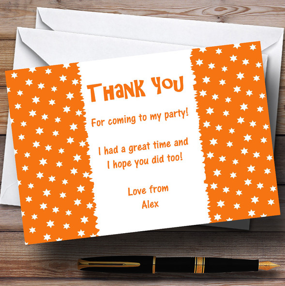 Orange & White Stars Customised Children's Party Thank You Cards