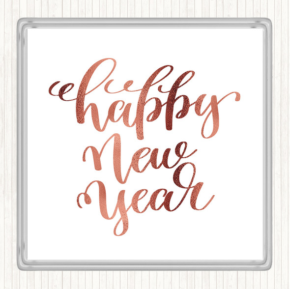 Rose Gold Christmas Happy New Year Quote Coaster