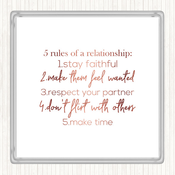 Rose Gold 5 Rules Quote Coaster