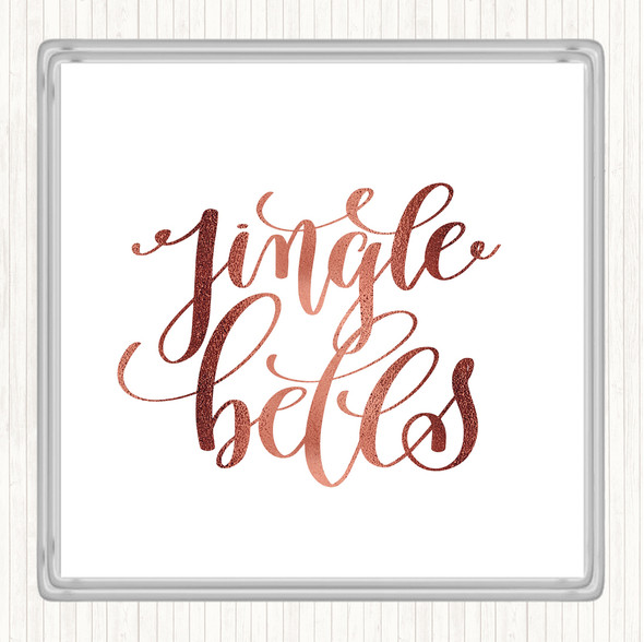 Rose Gold Christmas Jingle Bells Quote Coaster