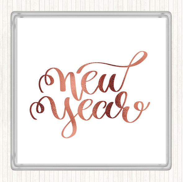 Rose Gold Christmas New Year Quote Coaster