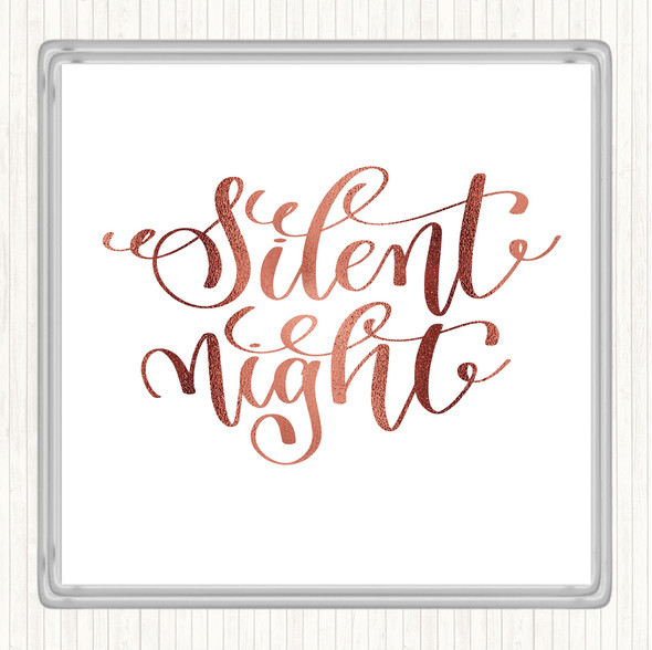 Rose Gold Christmas Silent Night Quote Coaster