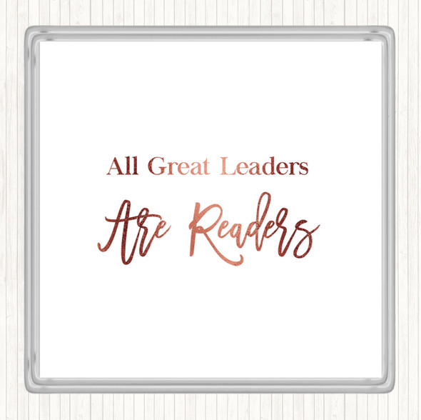 Rose Gold All Great Leaders Quote Coaster