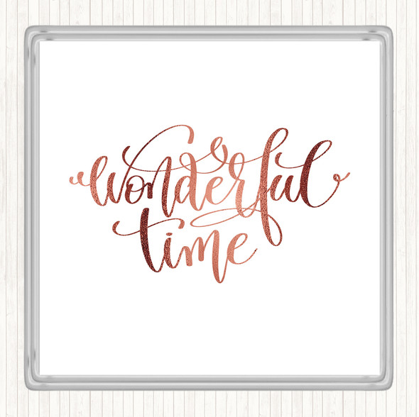 Rose Gold Christmas Wonderful Time Quote Coaster