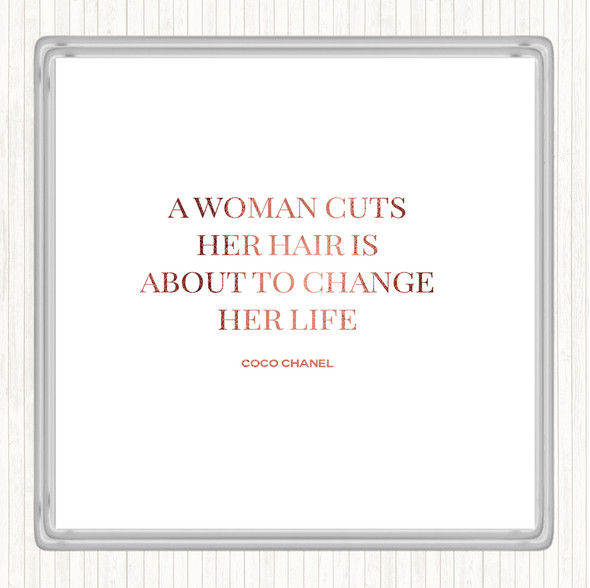 Rose Gold Coco Chanel Cut Hair Quote Coaster