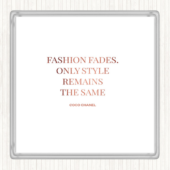 Rose Gold Coco Chanel Fashion Fades Quote Coaster