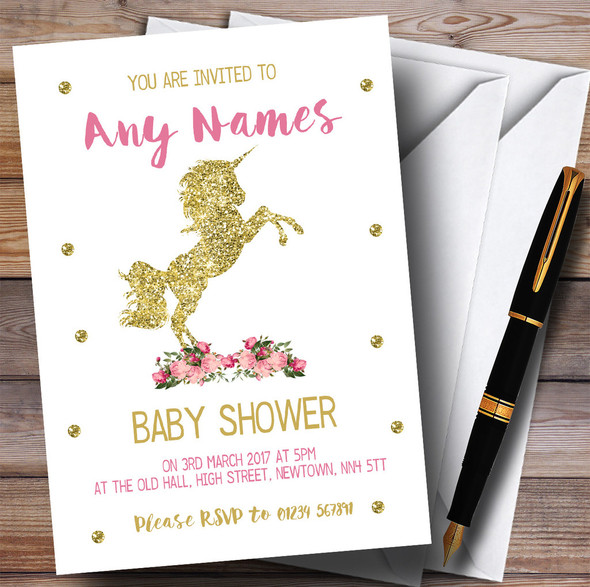 Pretty Pink Floral Unicorn Invitations Baby Shower Invitations